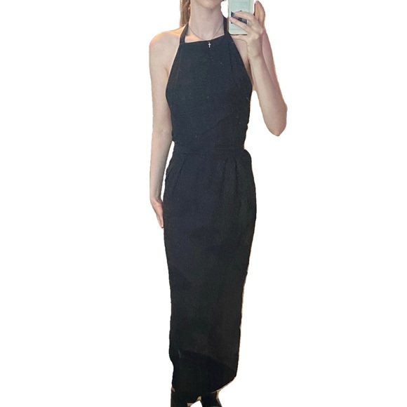 Posse Dresses | Posse Linen Dress Womens Size Xs Black Midi Backless Halter Neck Wrap Tie Dress | Color: Black | Size: Xs | Maeganbarb's Closet